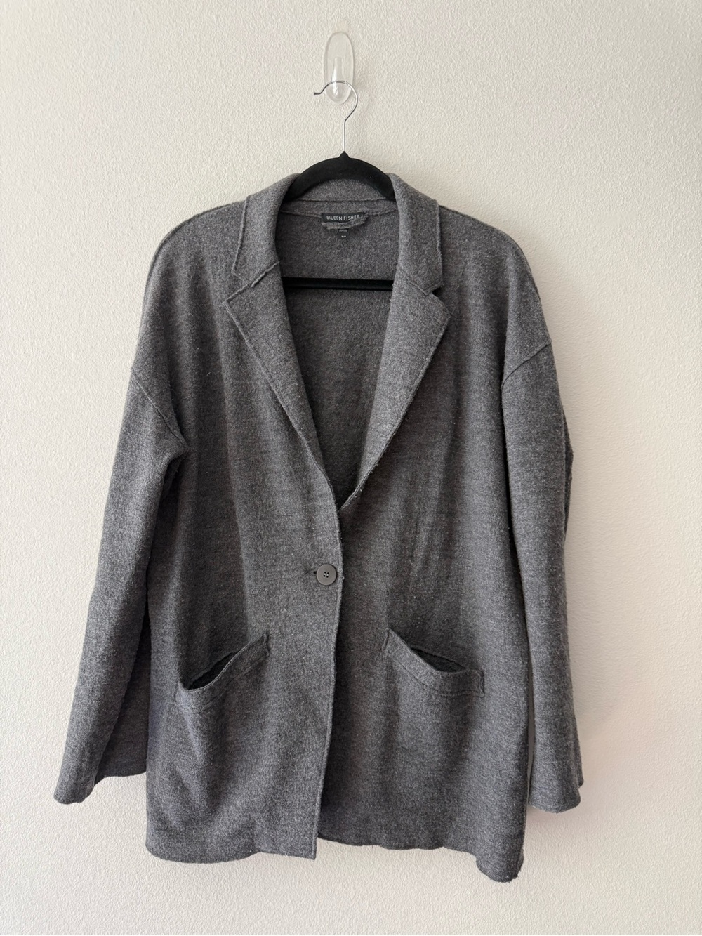 Eileen Fisher Ash Grey Wool Knit Single-Button Blazer